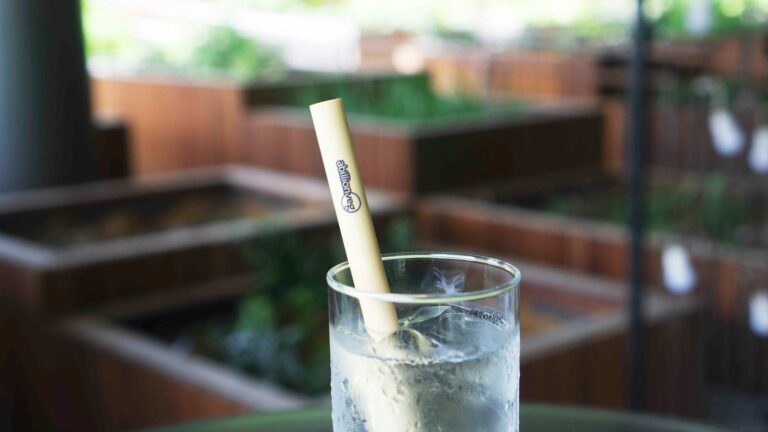 clear drinking glass with white straw